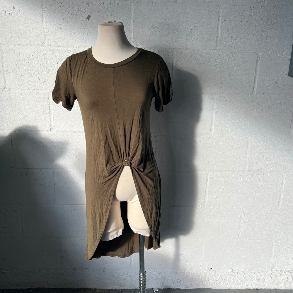 London Rose Womens T-Shirt Dress Front Twist Knot Olive Green Size S